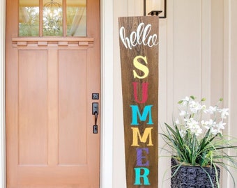 Hello Summer Wood Hand-Painted Porch Sign, Welcome Summer Front Porch Leaner, Front Porch Welcome Sign, Summer Decor, Hello Summer Sign