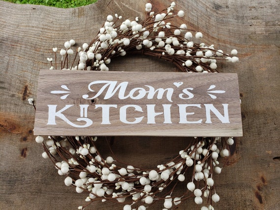Mom's Kitchen Wood Sign, Handmade Painted Black Walnut Wood Sign