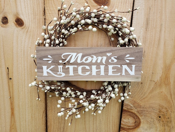 Mom's Kitchen Wood Sign, Handmade Painted Black Walnut Wood Sign