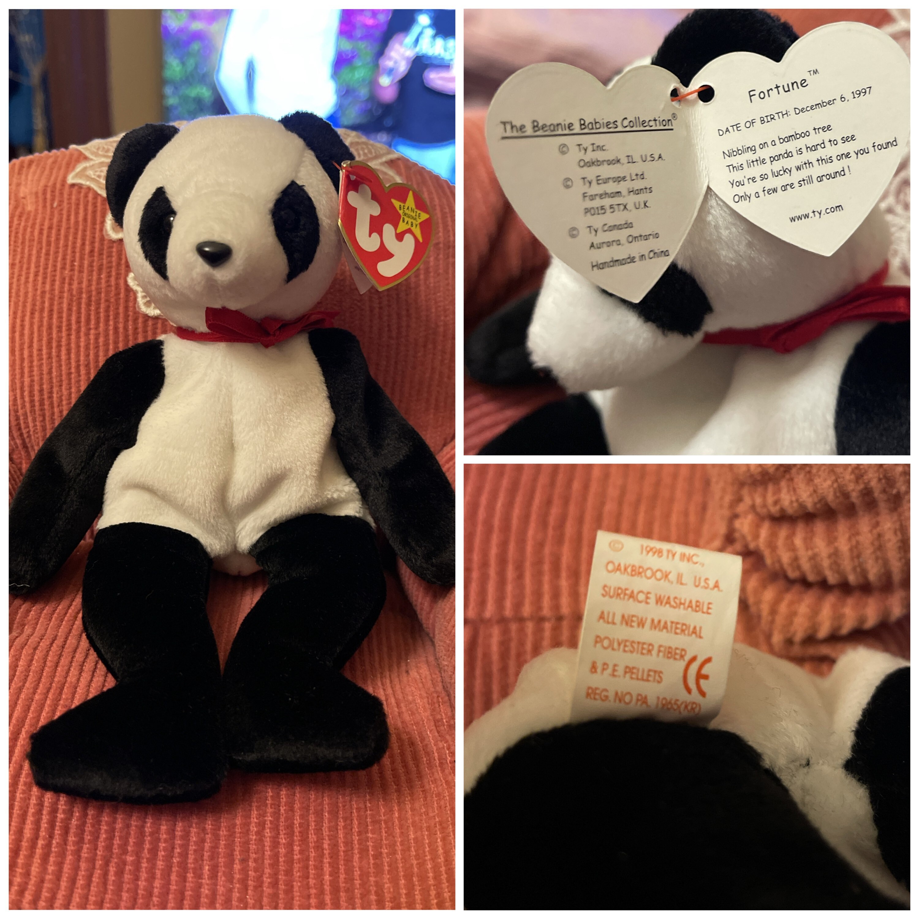 Ty Beanie Baby FORTUNE Panda Bear 1997 Tush Tag 1998 Rare Etsy