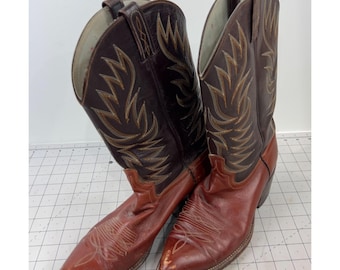 Stivali da cowboy vintage Dan Post Western con suola in pelle da uomo, taglia 8, marrone e marrone chiaro