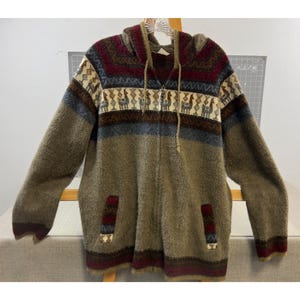 Alpaca Wool Sweater Jacket Men’s L Full Zip Hooded pre owned vintage