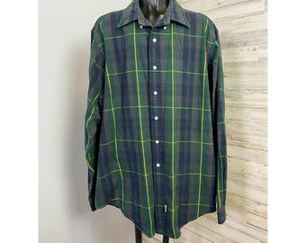 Ralph Lauren Blue Plaid Button-Down Shirt Mens XL 100% Cotton Long Sleeve Classic Fit