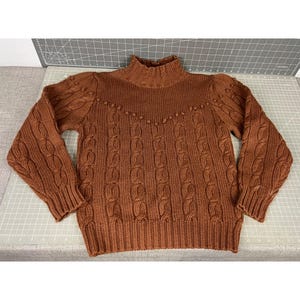 Vintage SKYR Women’s M Wool Cable Knit Sweater Brown Turtleneck Chunky Pullover