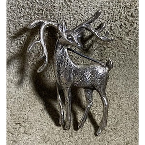 Vintage Sterling Silver Stag Deer Pin Brooch 57x38mm 11g Textured Details MCM ~~