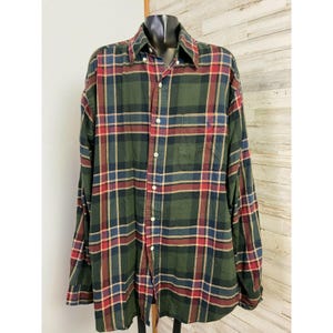 Ralph Lauren Green Plaid Button-Down Shirt Men&#39;s L 100% Cotton Long Sleeve