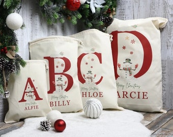 Personalised Christmas Sack, Santa Sack, Personalised Christmas Toy Sack - Name & Initial, Christmas Gift Bag, Snowman