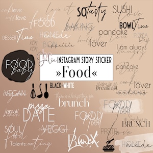 130 FOOD PNGs Instagram Story Sticker Food Words Frames Patches