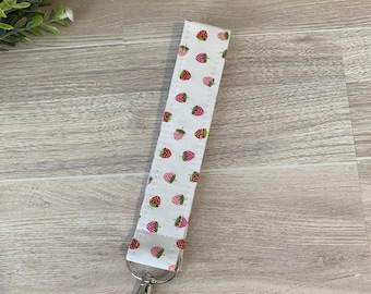 Fabric Wristlet Keychain | Mini Strawberries