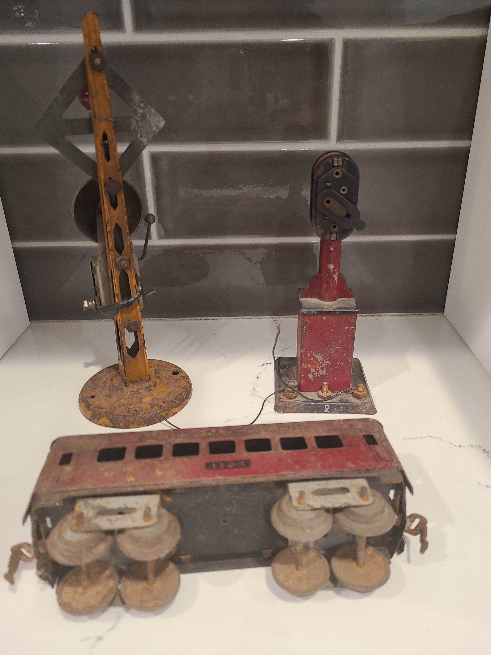 antique wooden train set