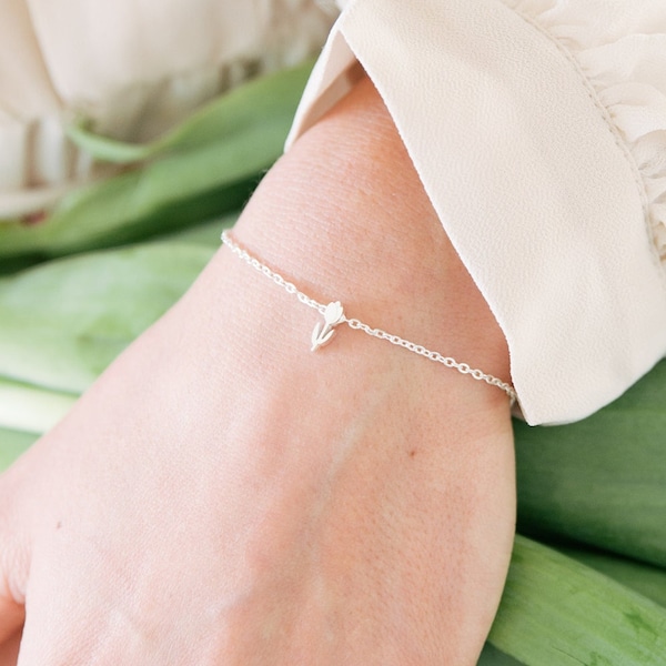 Tulpenarmband | Niederländischer Schmuck | Edelstahl Edelstahl Gold oder Silber | Minimalistisches Armband mit kleinem Tulpenanhänger | Geschenk für sie