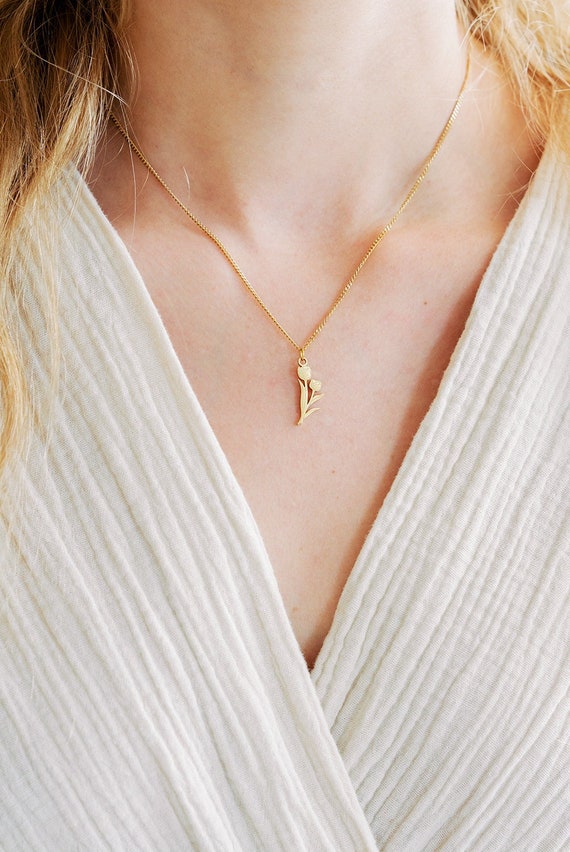 Collana Tulipano In Argento 925 Con Pietra Di Luna | Ciondolo Floreale 'Amore' Con Zirconi | Gioiello Elegante Regalo Per Donna