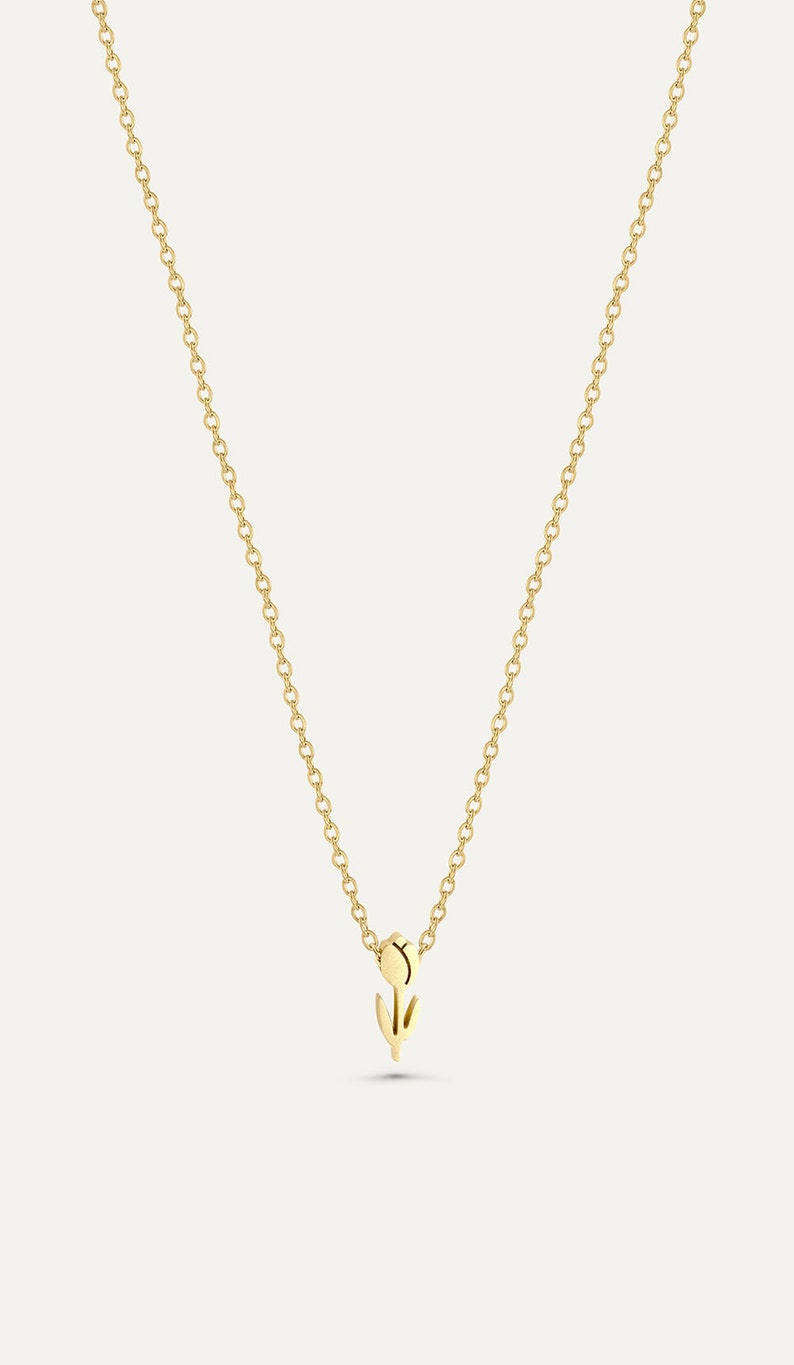 Tulip Necklace Dutch jewelery Stainless steel stainless steel gold or silver Minimalist necklace with small tulip charm Gift for her image 6