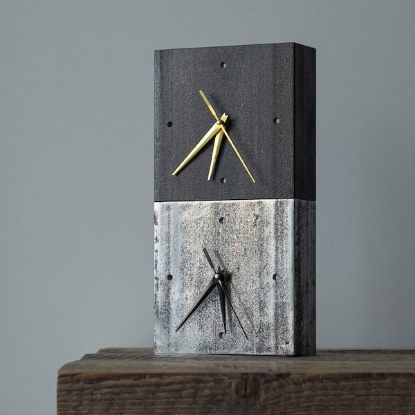 Horloge en acier design industriel loft poutre en acier métal unique argent fait à la main horloge grand-père rouille brute