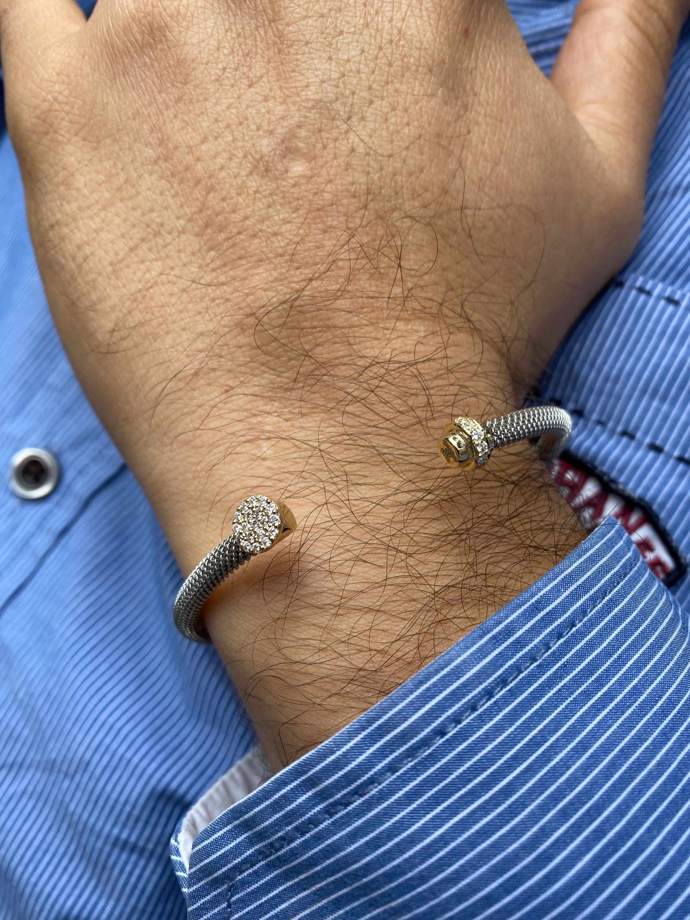 14K 18K Men's Gold Bracelet, 14k Solid Gold Open Cuff Bangle Bracelet