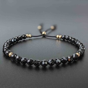 Bracelet Mini Tasbih en spinelle noir + carte Dua | Bracelet de 33 perles de prière pour femme, bracelet dhikr, cadeau musulman pour elle