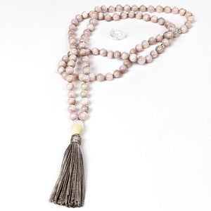 Collier Tasbih en Kunzite + Carte Dua | 99 chapelet cadeau pour femme, cadeau dhikr pour elle