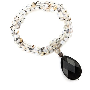 Carte Tasbih + Dua en quartz fumé Sardonyx | 99 perles Tasbeeh pour femme, perles de prière musulmanes, collier Tasbih, cadeau islamique pour elle,