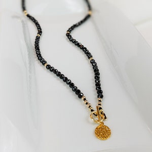 Collier Tasbih en spinelle noir + carte Dua | 99 perles de prière musulmanes pour femme, cadeau dhikr pour elle