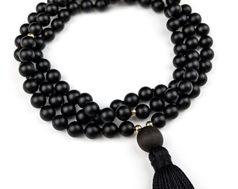 Black Onyx Tassel Tasbih + Dua Card | 99 Muslim Prayer Beads, Dhikr Gift For Her