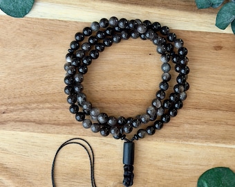Men's Silver Obsidian 99 Bead Tasbih Bracelet Wrap | Muslim Prayer Beads, Islamic Gift