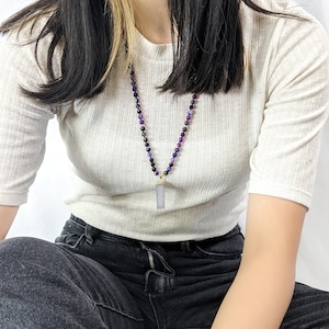 Collier Tasbih en agate pourpre + carte Dua | 99 perles de Tasbeeh pour femme, chapelet islamique, perles de misbaha, cadeau de prière musulmane pour elle