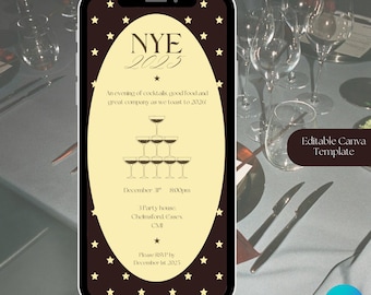 Invito alla festa di Capodanno - Stelle / Download digitale / Modello Canva modificabile