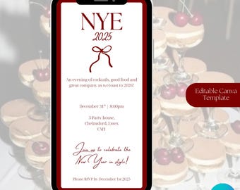 Invitación para fiesta de Nochevieja / Descarga digital / Plantilla editable de Canva