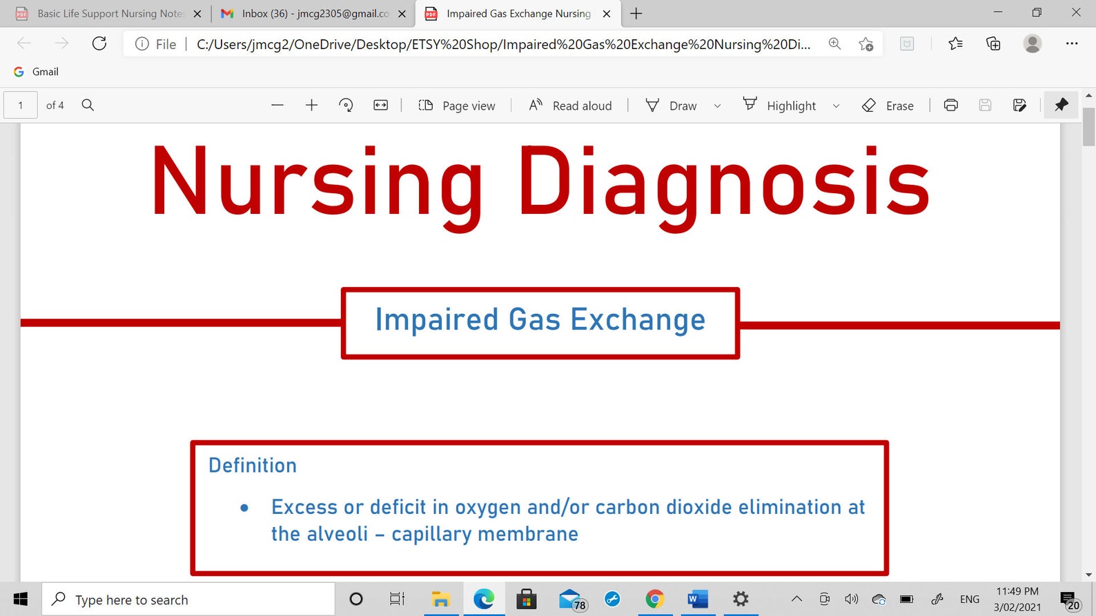 Impaired Gas Exchange Nursing Diagnosis Notes Etsy