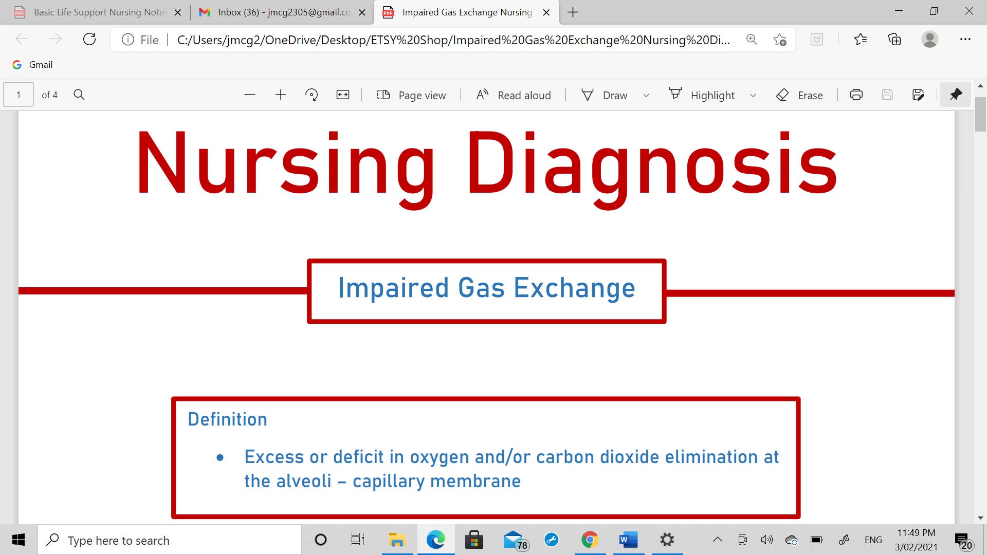 Impaired Gas Exchange Nursing Diagnosis Notes Etsy