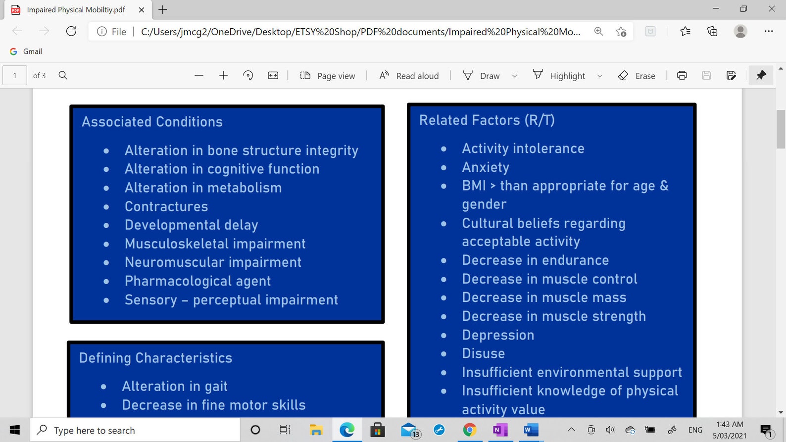 Impaired Physical Mobility Nursing Diagnosis Notes Etsy