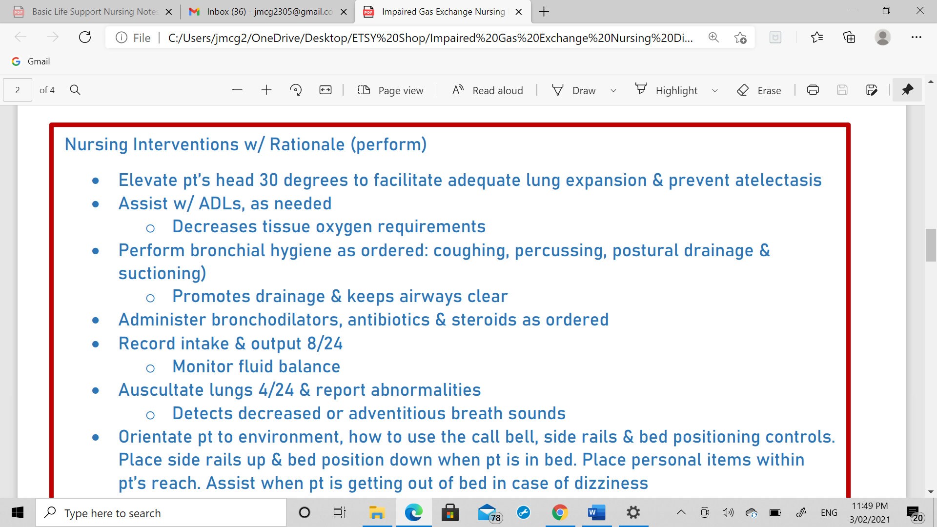 Impaired Gas Exchange Nursing Diagnosis Notes Etsy