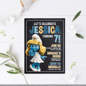 Invitation Danniversaire Des Schtroumpfs Invitation Des Etsy France