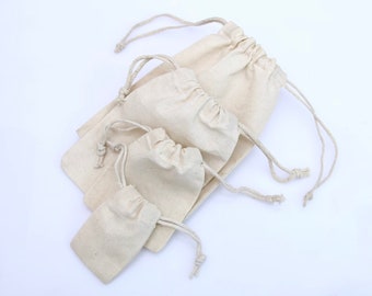 BigBagsCo - 10x12 Inches Premium Quality Cotton Muslin Bags - 100% Organic Cotton 145 GSM Double Drawstring Reusable Cotton Bags - Qty: 100