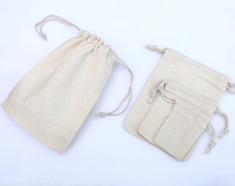 BigBagsCo - 8x10 Inches Premium Quality Cotton Muslin Bags - 100% Organic Cotton 145 GSM Double Drawstring Reusable Cotton Bags - Qty: 100