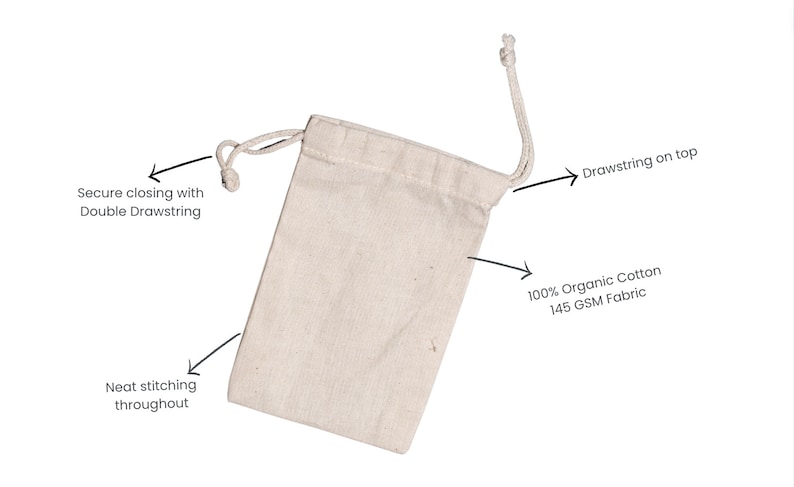 Organic Cotton Bags. 100% Organic Cotton Double Drawstring Premium Quality Bags. Great For Packaging and Storage. Select Size and Quantity. image 7