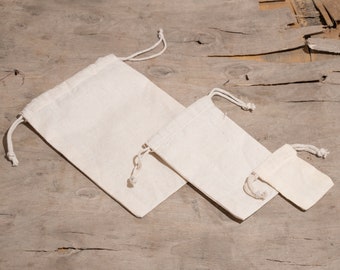 BigBagsCo - 7x9 Inches Premium Quality Cotton Muslin Bags - 100% Organic Cotton 145 GSM Double Drawstring Reusable Cotton Bags