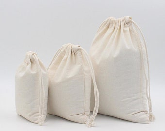 Sacs en coton biologique. Sacs 100 % coton biologique à double cordon de serrage. Idéal pour l'emballage et le stockage. Sélectionnez la taille et la quantité.