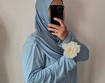 Muslim Prayer Dress with Attached Hijab, One Piece Salah Outfit