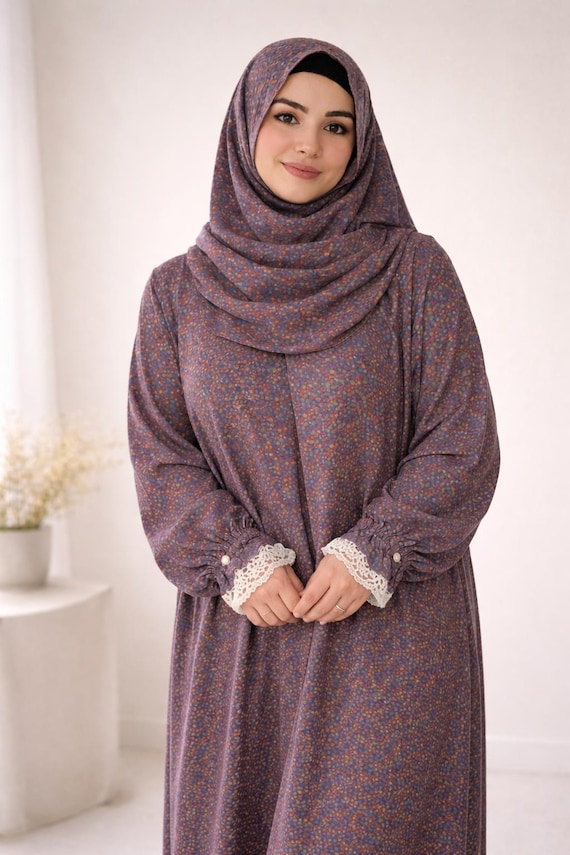 Women's Prayer Abaya With Built-in Hijab – Solid Color, Long Sleeve (Free Size, 9 Colors)