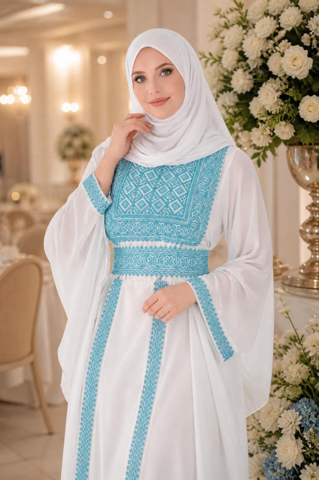 White Maxi Dress Blue Embroidery - Etsy UK