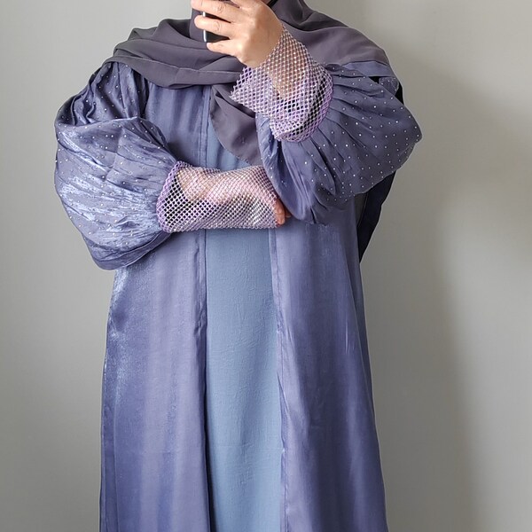 Abaya de Dubaï ornée de luxe | Robe arabe | Style caftan marocain | Abaya ouverte pour femmes musulmanes | Robe musulmane | Robe de cérémonie de l'Aïd