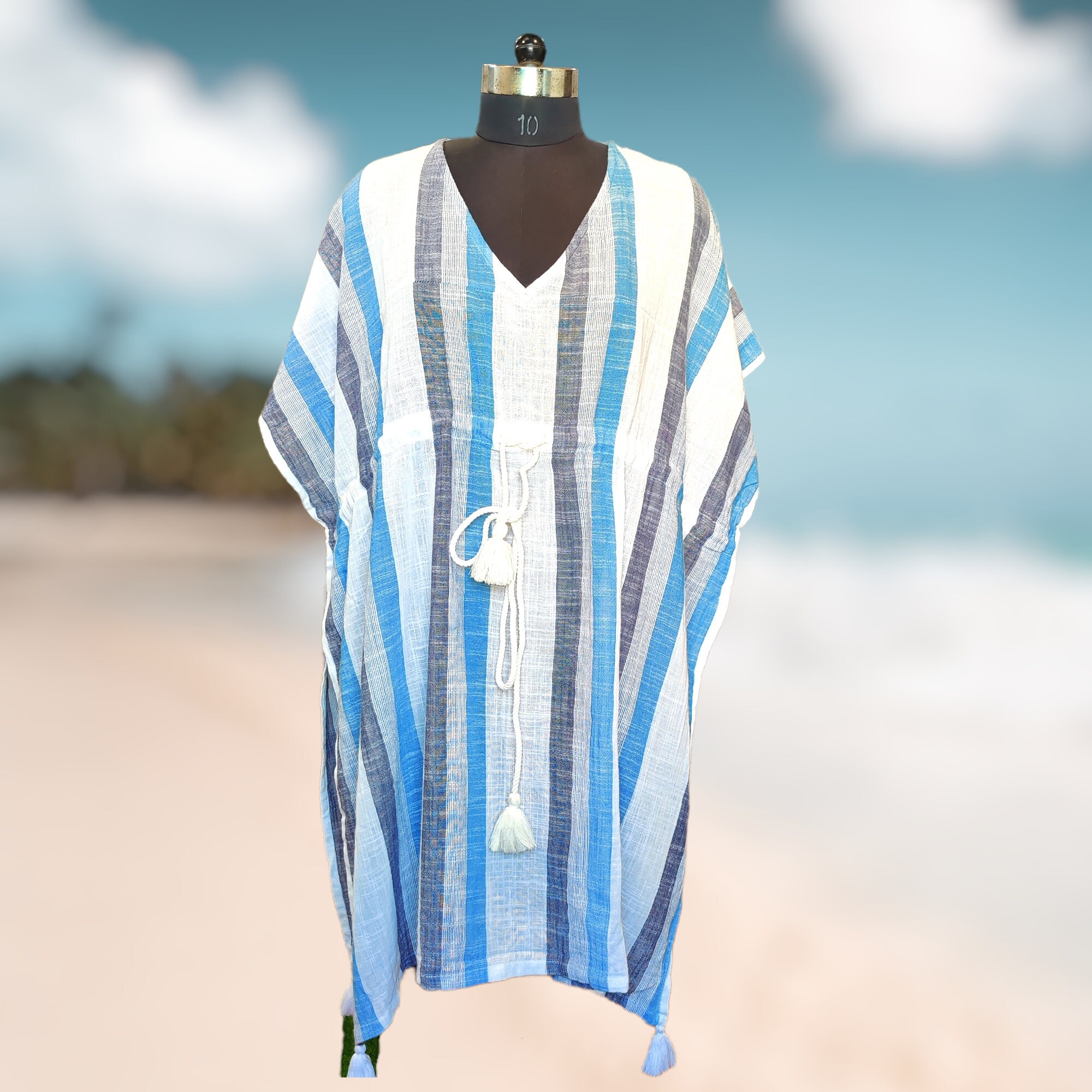Cotton Linen Kaftan Waist Tie Beach 