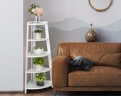 White Corner Bookcase 5-Tier Ladder Bookshelf Plant Stand