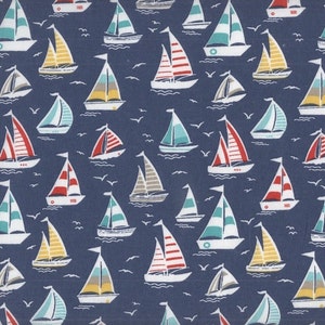 Sailing Boats Fabric, Quilting Cotton, Sold by the Half Metre