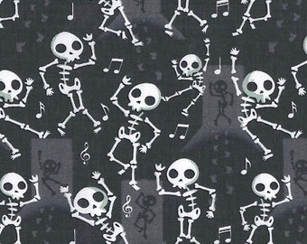 Dancing Skeletons Halloween Organic Cotton Fabric, Sold by the Half Metre