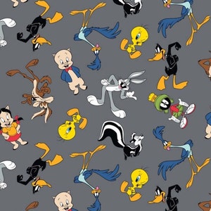 Porky Pig, Pepé Le Pew, Daffy Duck, Tweety, Looney Tunes Licensed Fabric, Sold by the Half Metre