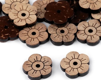10 Flower Shaped Coconut Shell Buttons, 15mm, Floral Embellishments