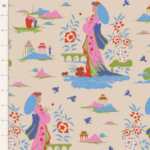 Tilda Fabric, Garden Vista Dove, Bloomsville Collection, 100507, Sold by the Half Metr,