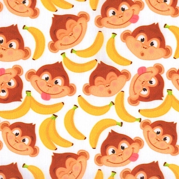 Tissu en coton à impression numérique Cheeky Monkeys and Bananas, vendu au demi-mètre